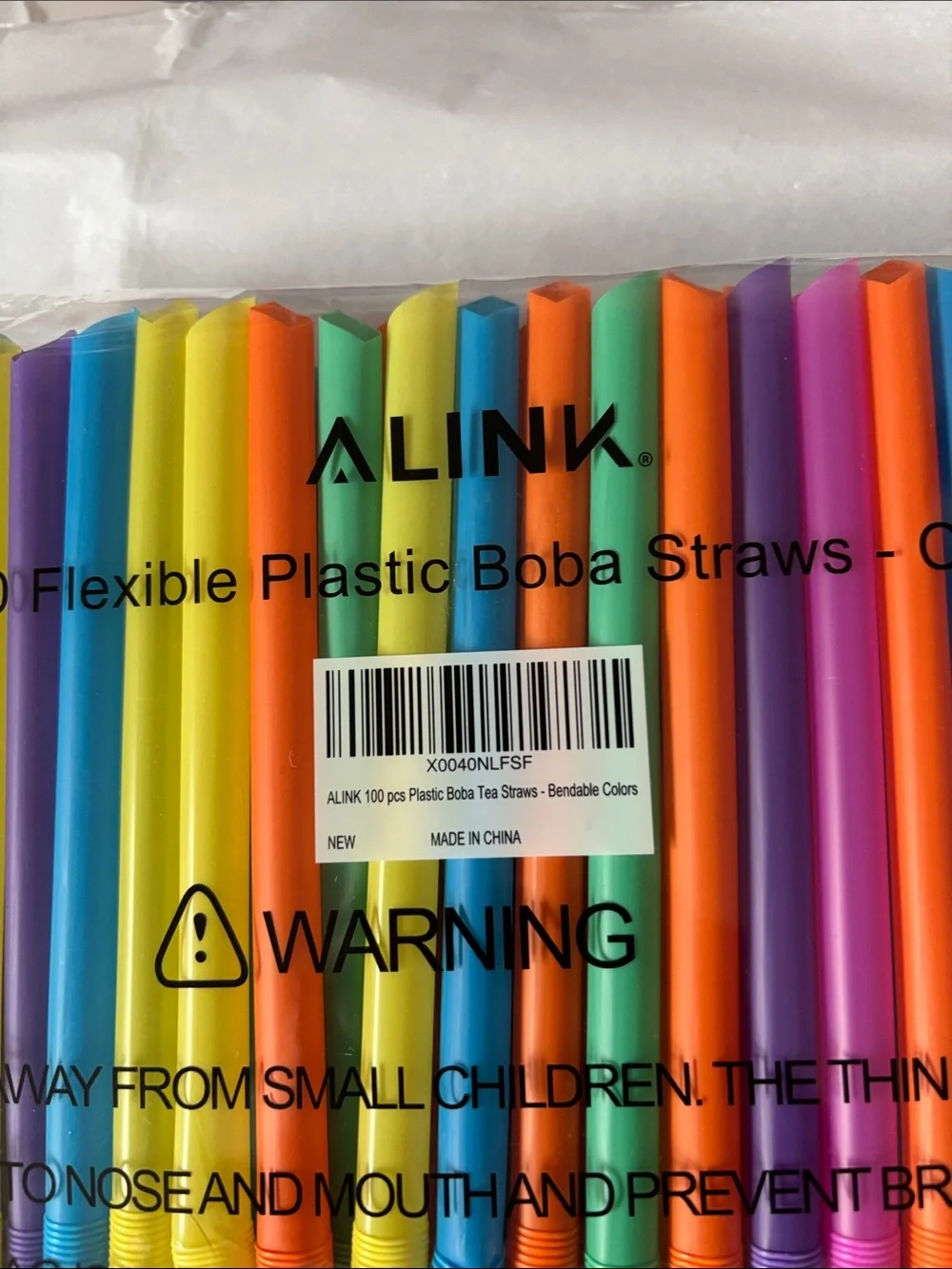 ALink 100pk Bright Multicolor Flexible Boba Straws - Assorted Colors